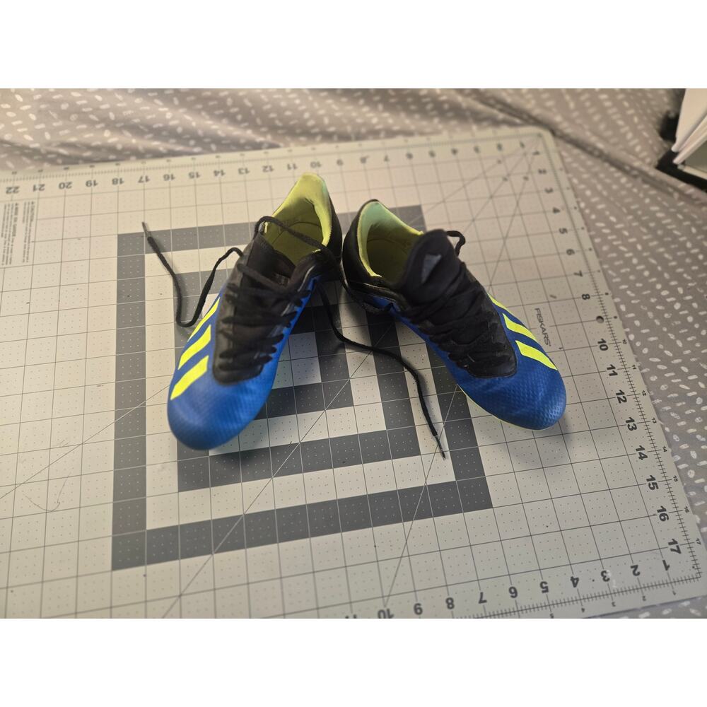 Adidas Kids Blue and Neon Yellow Soccer Spikes - Size 4